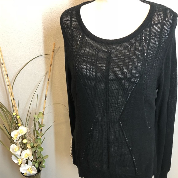 AB Studio Sheer Knit Blouse Long Sleeve Top with Underlay Shirt Size Large NEW - Picture 2 of 6